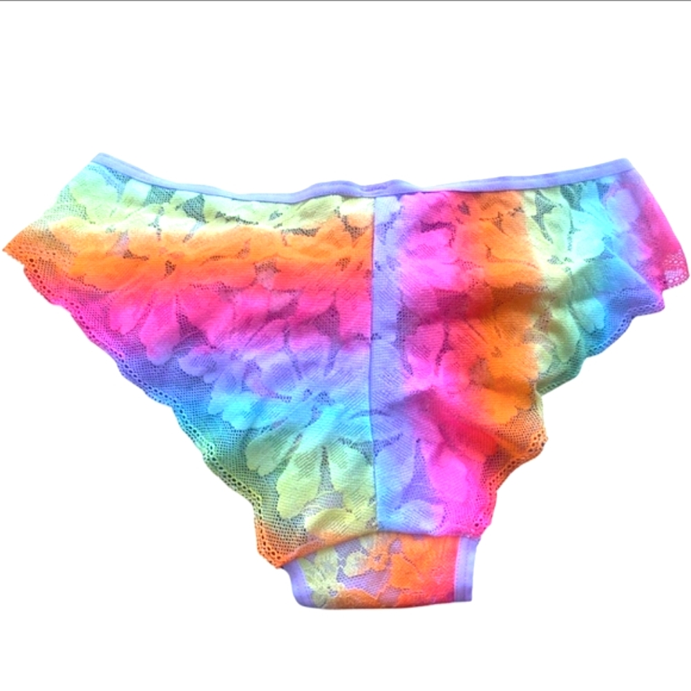 PINK by VS Lace Cheeksters Strappy Logo Rainbow Ombre Panties. XL *NWT! - Picture 2 of 5